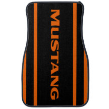 Orange Black Racing Stripes Mustang Floor Mats
