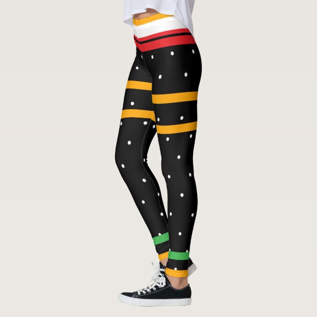 Orange Black Red Green White Polka Dots Halloween Leggings (Left)