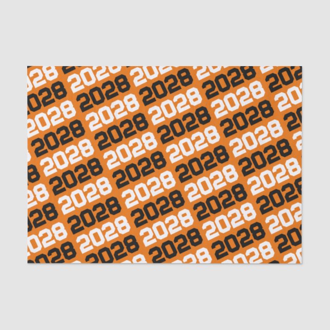 Orange & Black Repeating Class Year Graduation Tissue Paper (Front)