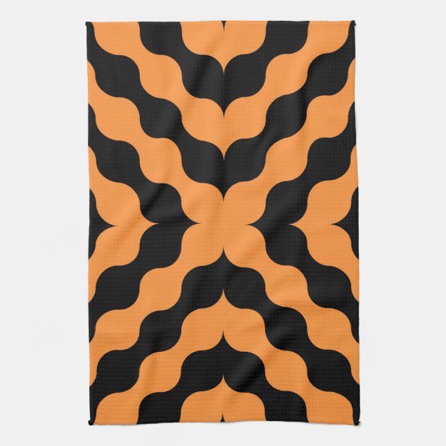 Orange, Black Retro Seamless Kitchen Towel (Vertical)
