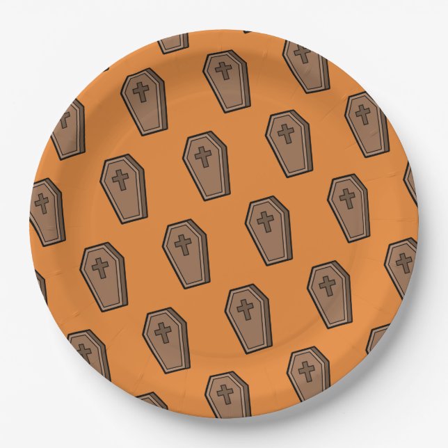 Orange Black RIP Pattern Halloween Party Paper Plate (Front)