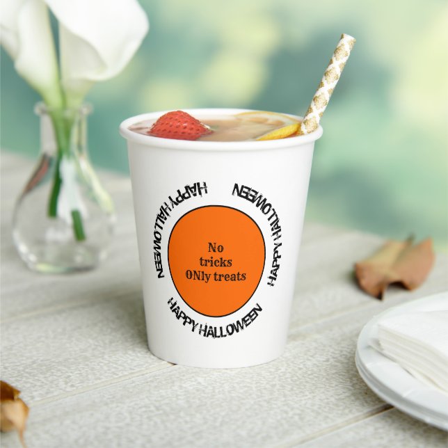Orange Black Scary Spooky Modern Happy Halloween Paper Cups (Insitu)