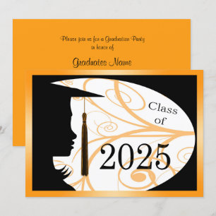 Orange & Black Silhouette 2025 Graduation Party Invitation
