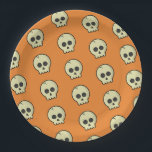 Orange Black Skull Pattern Halloween Party Paper Plate<br><div class="desc">Cool Black and orange Halloween party paper plates.
Fun party supplies,  decorations and disposable accessories for costume party,  halloween,  scary,  fright,  frightening,  trick or treat,  night gathering,  bbq,  dinner,  birthday,  wedding.

Available in small and large. Change the quantity to get the cheapest bulk price.</div>