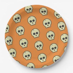 Orange Black Skull Pattern Halloween Party Paper Plate