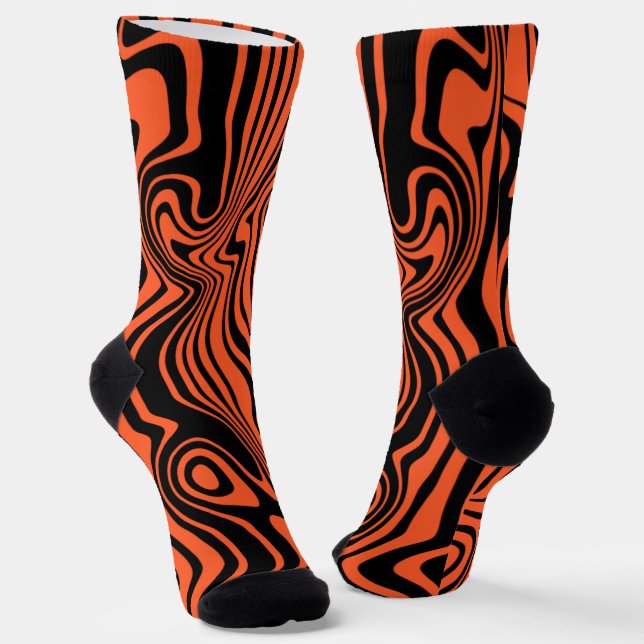 Orange Black Socks Abstract Waves Custom Colours (Angled)