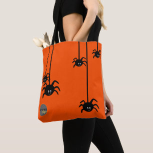ORANGE BLACK SPIDER HALLOWEEN BUSINESS LOGO CUSTOM TOTE BAG