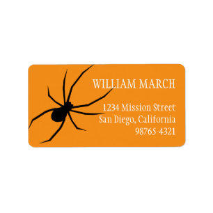 Orange black spider Halloween return address Label