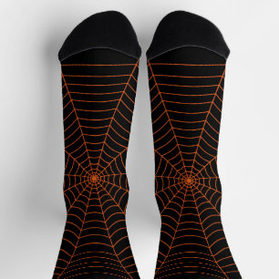 Orange black spider web Halloween pattern Socks
