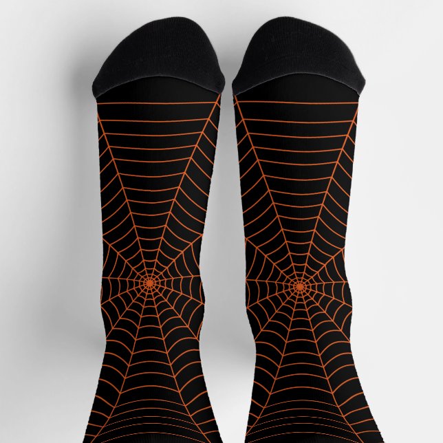 Orange black spider web Halloween pattern  Socks (Top)