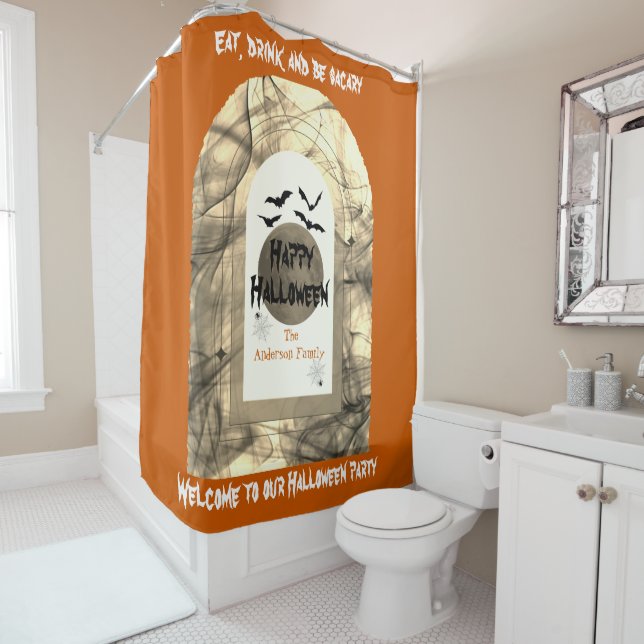 Orange Black Spooky Full Moon Bats Happy Halloween (In Situ)