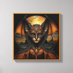 orange & black spooky halloween bat canvas print