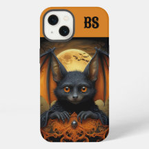 orange & black spooky halloween bat
