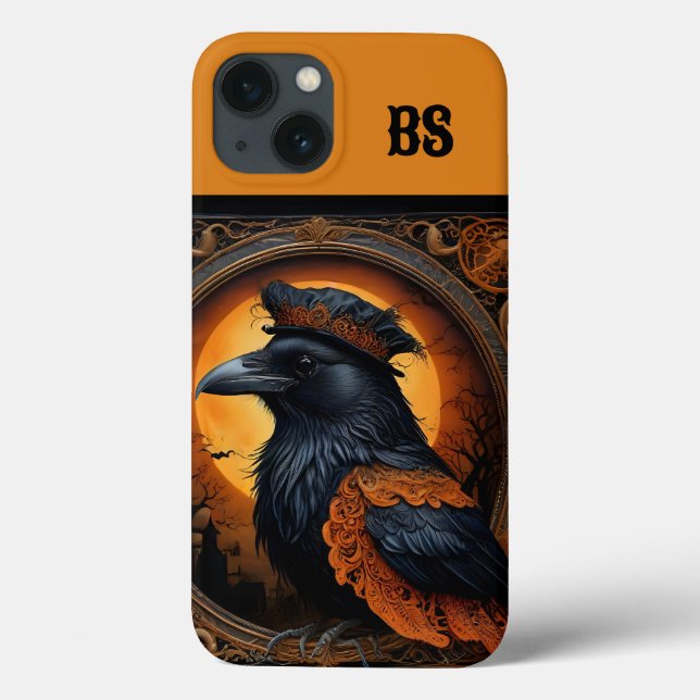 orange & black spooky halloween crow Case-Mate iPhone case (Back)