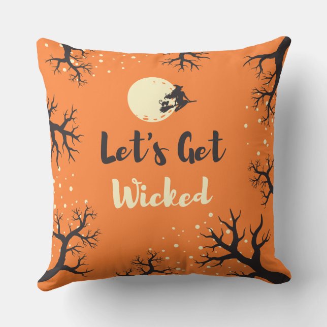 Orange Black Spooky Halloween  Throw Pillow (Back)