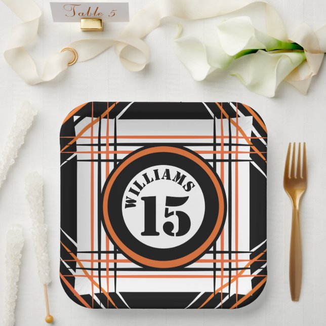 Orange & Black Sports Theme Paper Plate (Wedding)