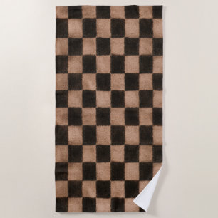 Orange Black Squares Beach Towel