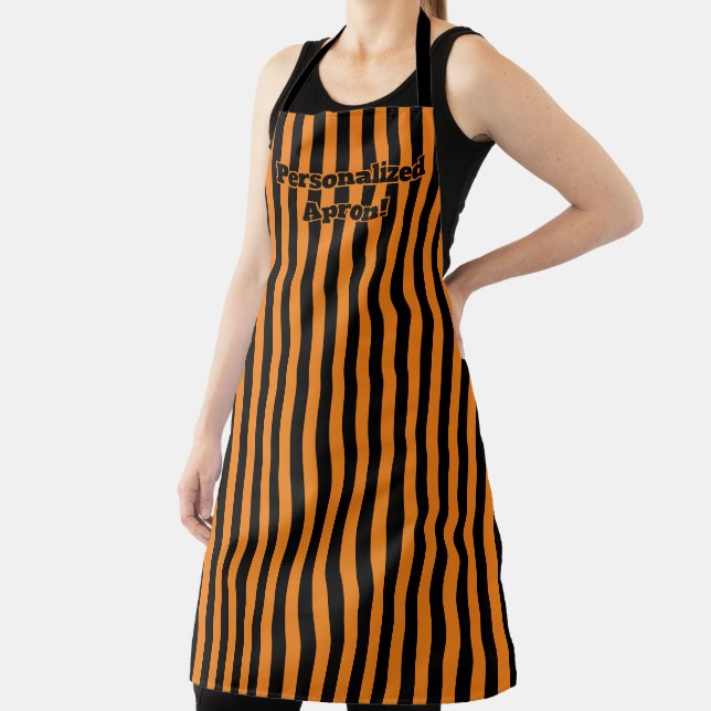 Orange Black Stripe Halloween Colours Apron (Insitu)