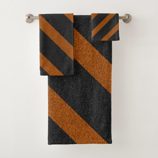 Orange & Black Stripes Glitter Bath Towel Set (Insitu)