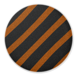 Orange & Black Stripes Glitter Ceramic Knob