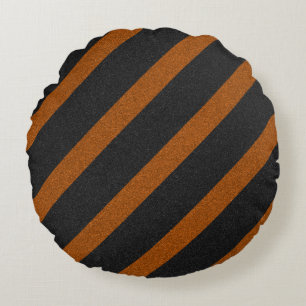 Orange & Black Stripes Glitter Round Pillow