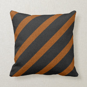 Orange & Black Stripes Glitter Throw Pillow