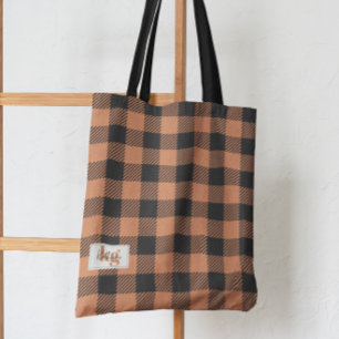 Orange Black • Stylish Bold Fall Colors Plaid Tote Bag