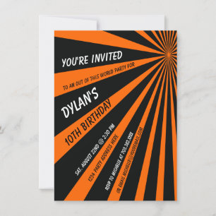 Orange Black Sun Beams Birthday Party Invitation