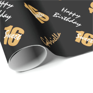 Orange Black Sweet 16 Personalized Wrapping Paper