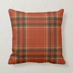 Orange Black Tartan Plaid Scottish Trendy Throw Pillow