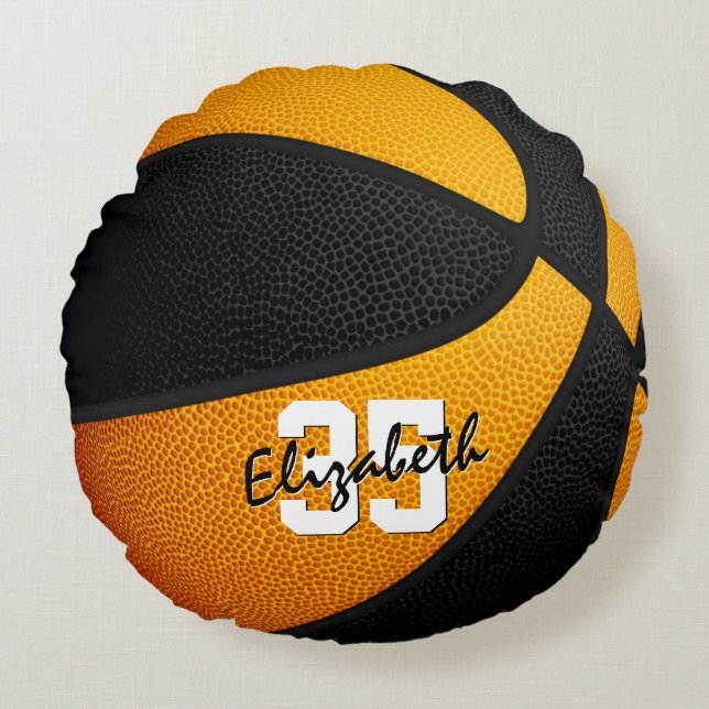 orange black team colours girl boy basketball deco round pillow (Front)