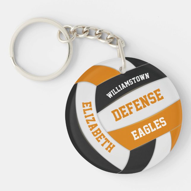orange black team colours personalized volleyball keychain (Front)