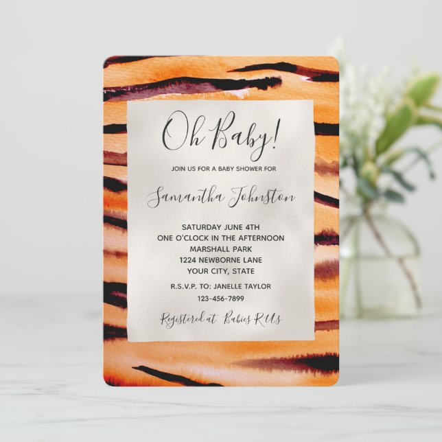 Orange Black Tiger Animal  Invitation (Standing Front)