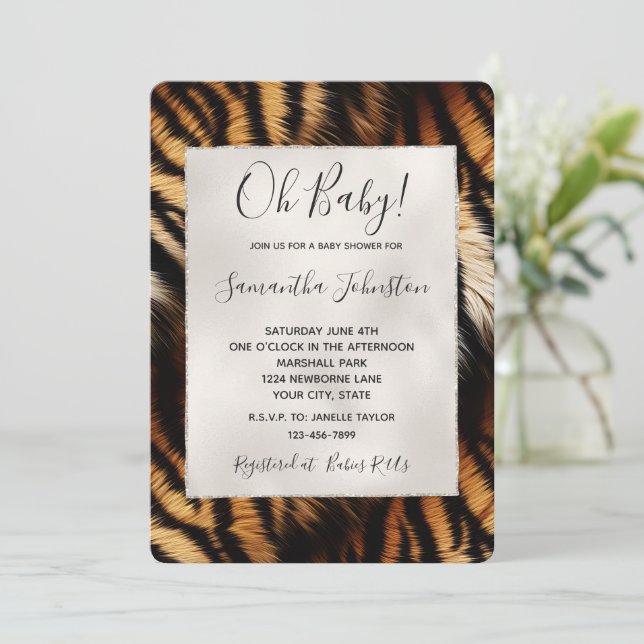Orange Black Tiger Animal Print Invitation (Standing Front)