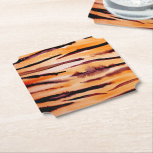 Orange Black Tiger Animal Print Paper Coaster