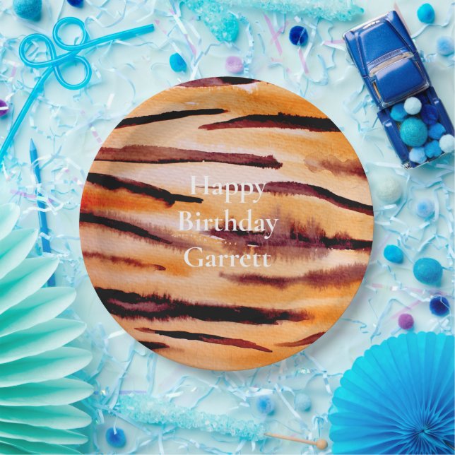 Orange Black Tiger Animal Print Paper Plate (Party)