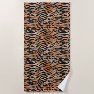 Orange Black Tiger Print Beach Towel