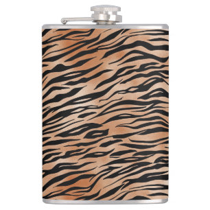 Orange Black Tiger Print Hip Flask