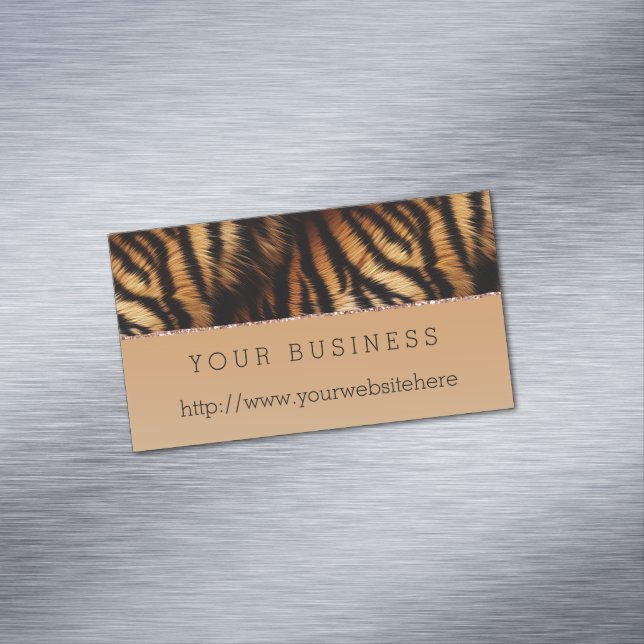 Orange Black Tiger Print Magnetic Business Card (In Situ)