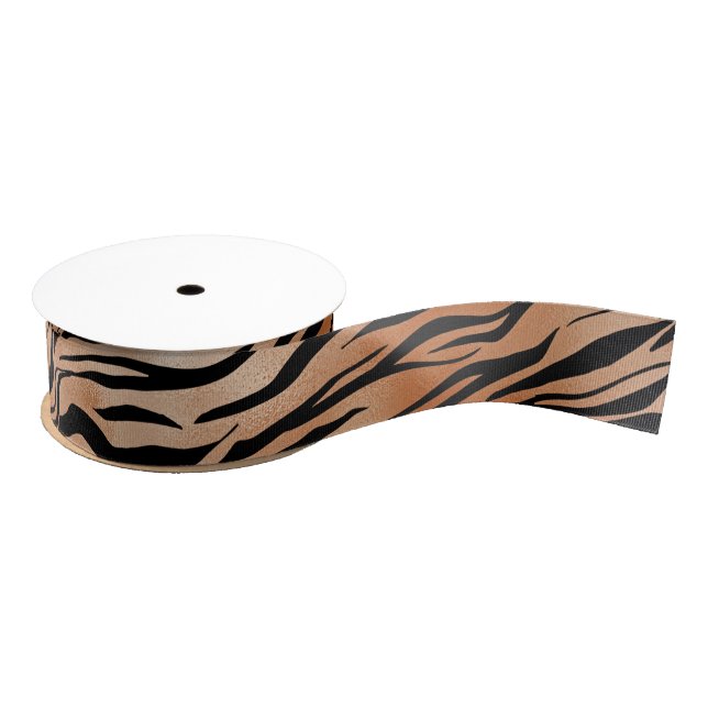 Orange Black Tiger Print Ombre   Grosgrain Ribbon (Spool)