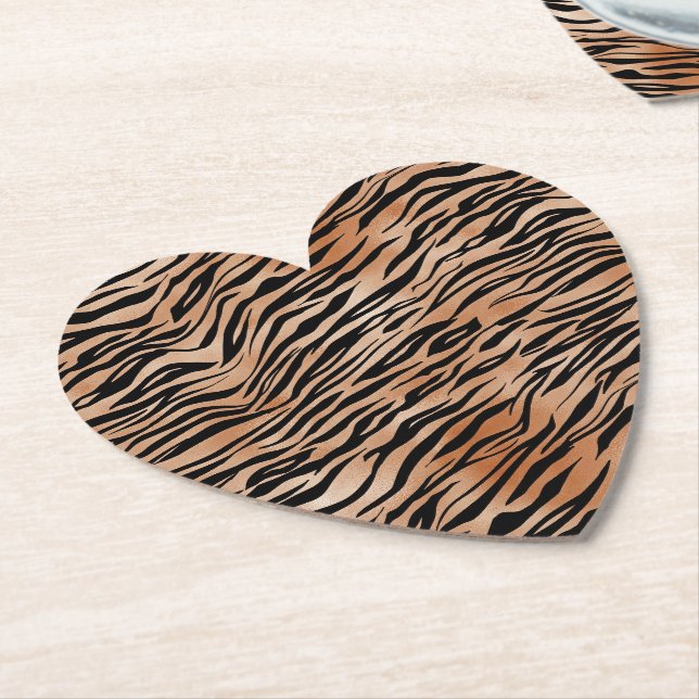 Orange Black Tiger Print Paper Coaster (Angled)