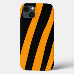 Orange Black Tiger Skin inspired Stripes Pattern iPhone 13 Case