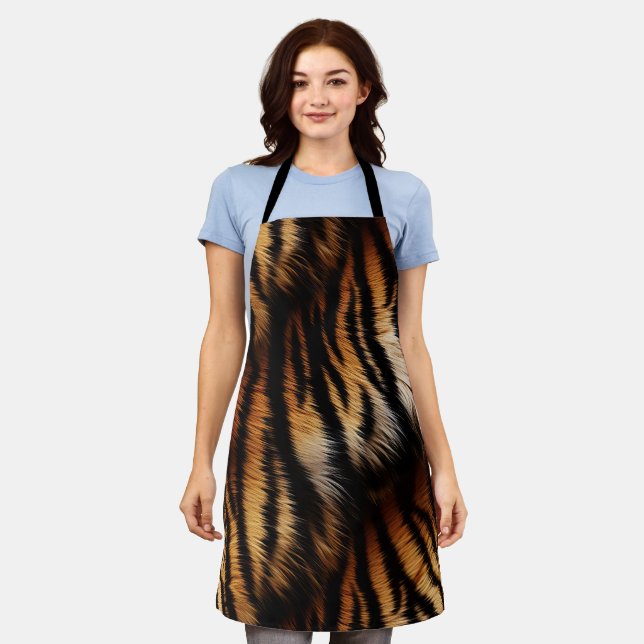 Orange Black Tiger Stripes Animal Print Apron (Worn)