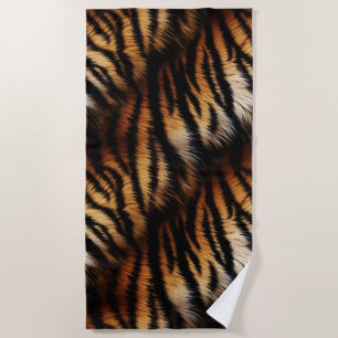 Orange Black Tiger Stripes Animal Print Beach Towel