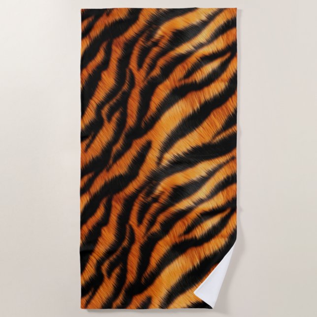 Orange Black Tiger Stripes Animal Print Beach Towel (Front)