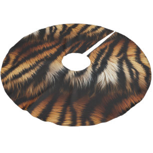 Orange Black Tiger Stripes Animal Print Brushed Polyester Tree Skirt