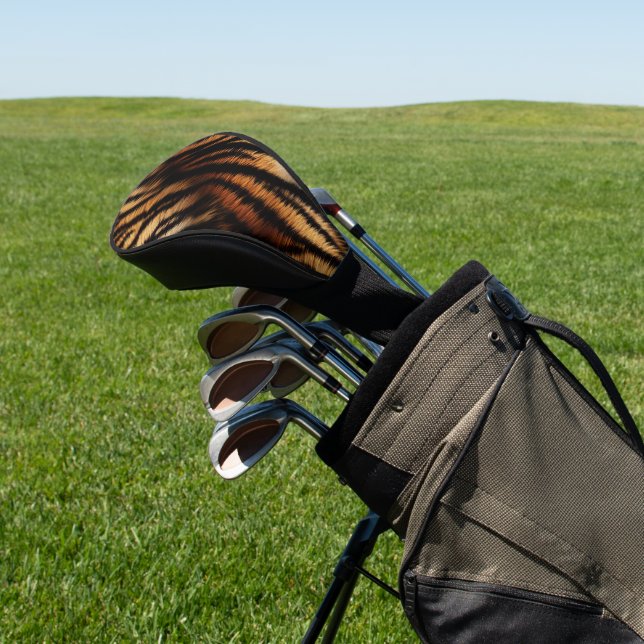 Orange Black Tiger Stripes Animal Print Golf Head Cover (In Situ)