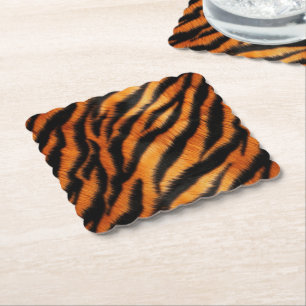 Orange Black Tiger Stripes Paper Coaster