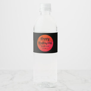 Orange Black Typography Full Moon Happy Halloween Water Bottle Label