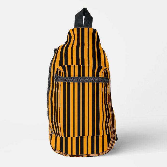 Orange Black Vertical Stripes Pattern Design Sling Bag (Front)